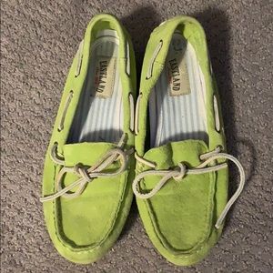 Green leather flats